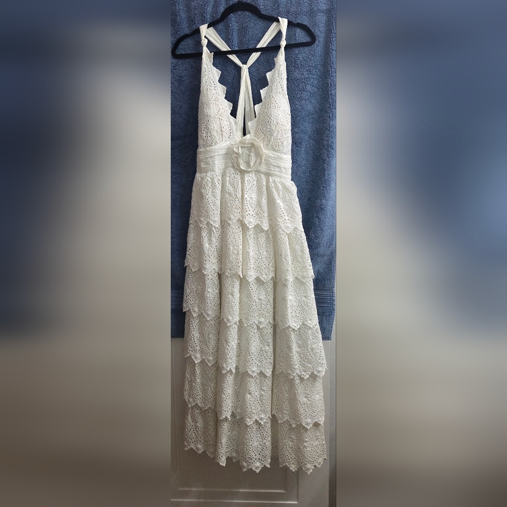 LoveShackFancy Tiered Ruffle Eyelet Lace Maxi Dress